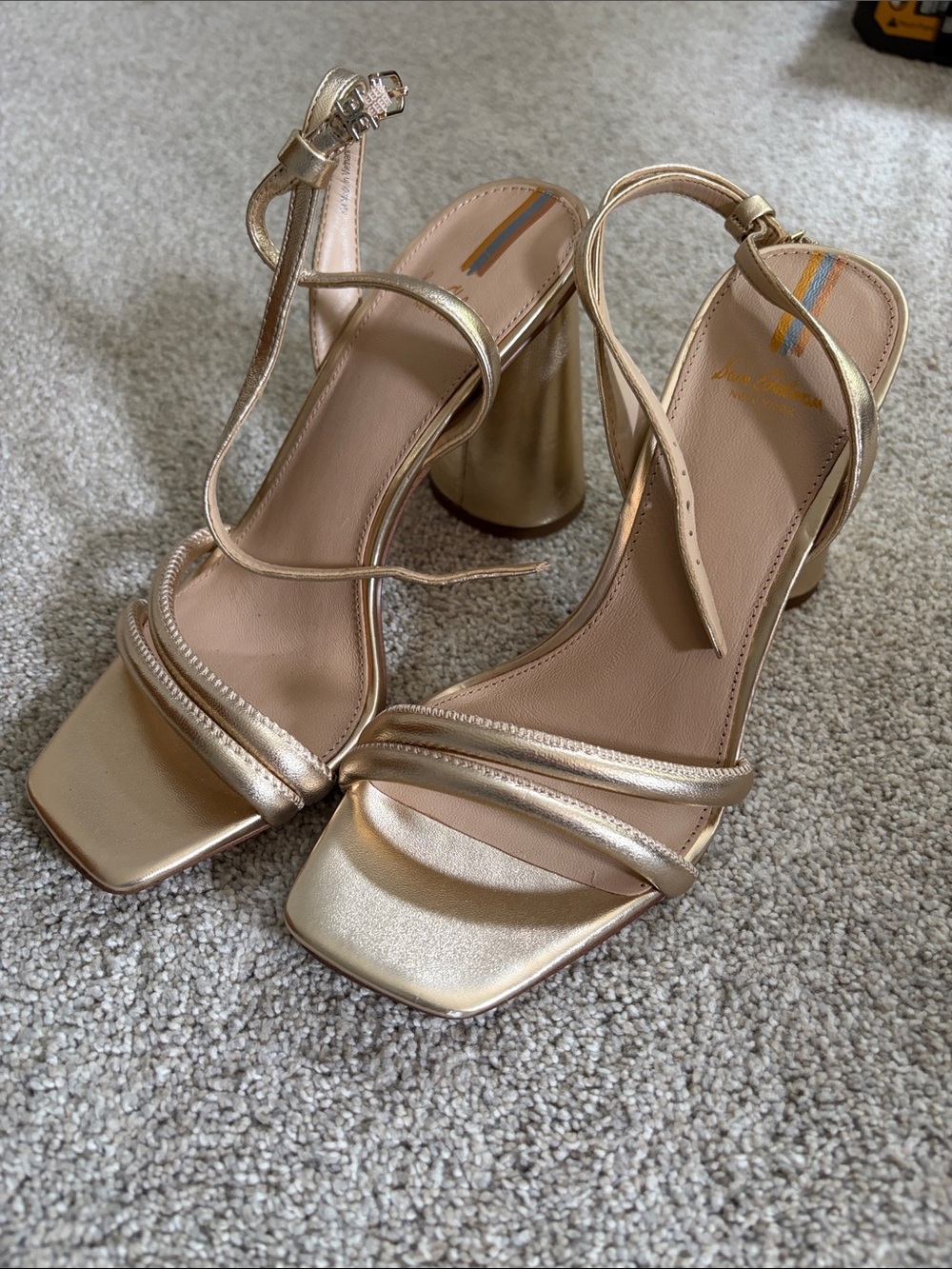 Gold Strappy Block Heel Sandals - Women